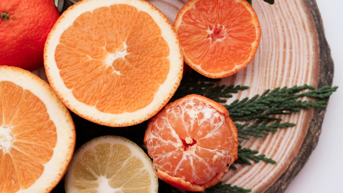 The photo showcases attractively arranged sliced circles of orange, tangerine, and lemon.